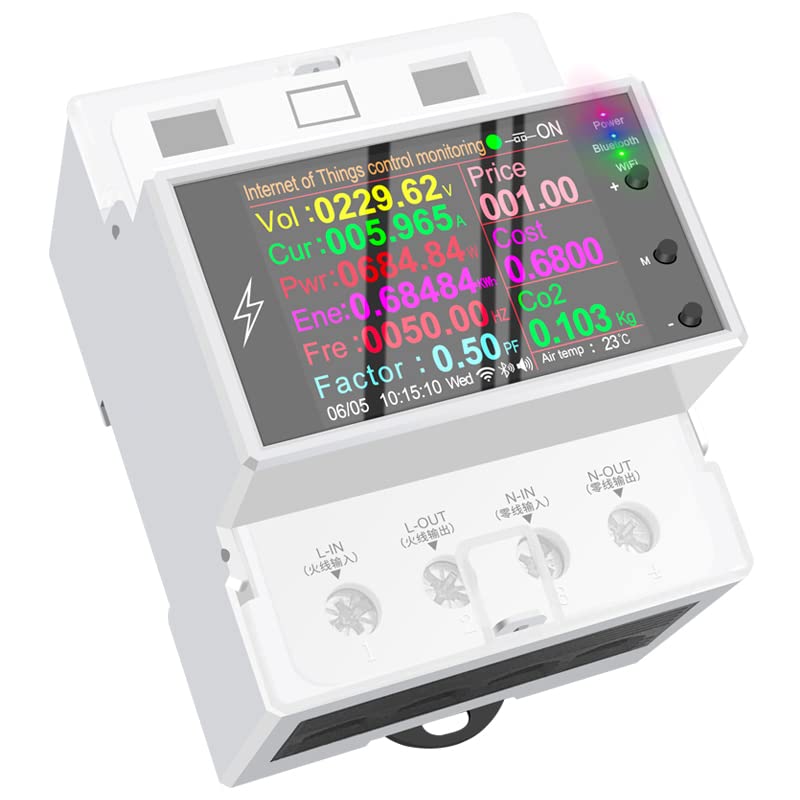 [Australia - AusPower] - AT4PW 100A Tuya WiFi Din Rail Smart Switch Remote Control AC 220V 110V Digital Power Energy Volt Amp Kwh Frequency Factor Meter 