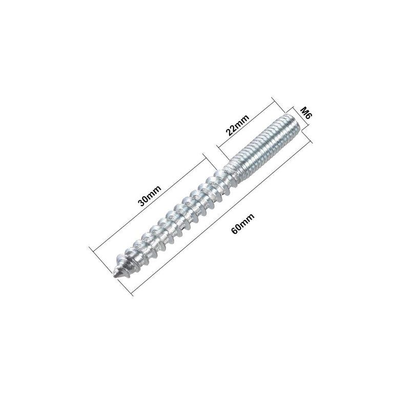 [Australia - AusPower] - uxcell M6 Hanger Bolts Length 2-3/8"(60mm) Double Headed Bolts Self-Tapping Screw 6mm Wood Joint Furniture Legs 12pcs 