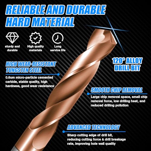 HOYUSK 3/16-inch solid carbide jobber drill bits, TISIN-coated metal drill bit set for steel and copper, 2 pieces
