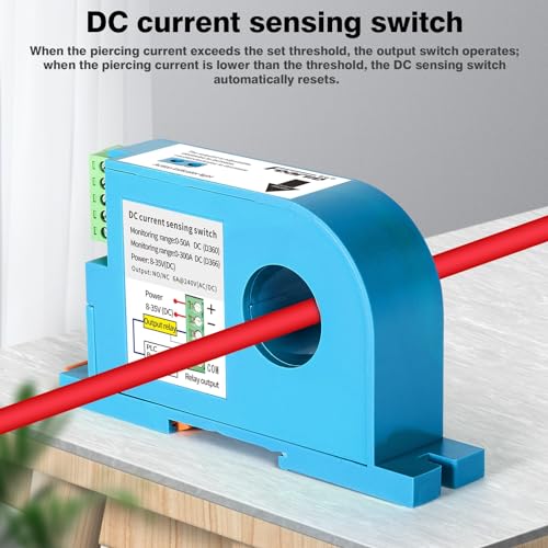 DEWIN Current Sensing Switch, D360 0-50A DIN Rail DC Current Sensing Switch with Overload Protection Linkage Control Hall Sensor 1NO+1NC