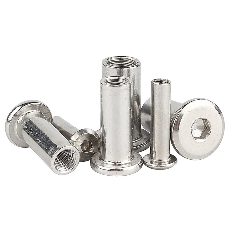 [Australia - AusPower] - Stainless Steel Lock Nuts - M6 M8 Internal Thread Hex Socket Barrel Nuts Flat Head Insert Nuts Cylindrical Rivnut for Wood Furniture M6x15 (5 Pcs) 