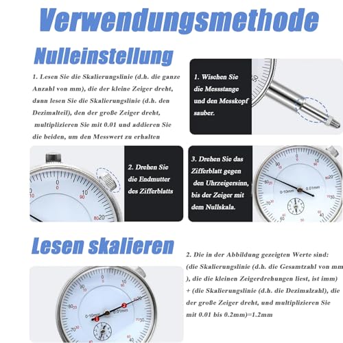 Mesee Precision Dial Gauge 0-10mm Mechanical Dial Gauge High Precision Dial | Industrial Dial Indicators, Micrometer Dial Gauge Probe Display Dial Accuracy 0.01mm Dial Test Indicator