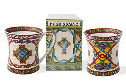 Royal Tara Irish Celtic Cross 11oz Irish Coffee Glasses set with Irish Weave design in matching box, perfect for traditional Irish coffee.