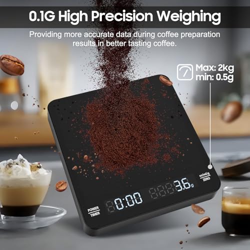 Reachargeable Mini Coffee Scale with Timer, 0.1g Accuracy 3kg High Precision Dual Digital HD LED Screen Display Kitchen Scale for Home, Travel, Labs, Gold