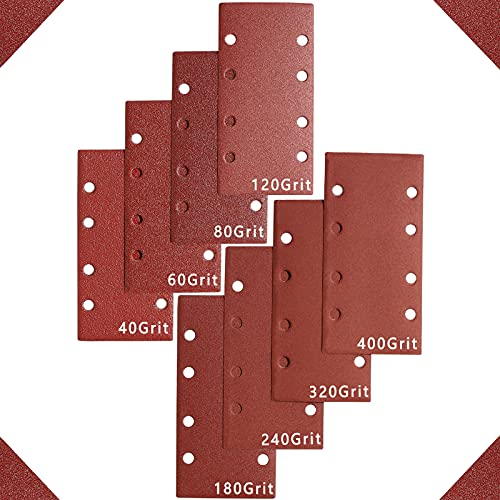 Stebruam 48-Piece Sandpaper Velcro 93 x 185 mm Grit 40-400 Sanding Sheet | Various grit 40/60/80/120/180/240/320/400 sandpaper Velcro set, 8 holes for wood, metal, varnish, paint 93 x 185 sheets of sandpaper grit mixed