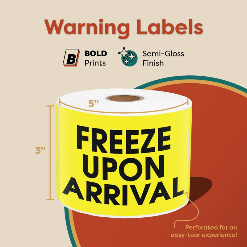 3" X 5" Freeze Upon Arrival Shipping Stickers (500 Labels, 1 Roll) Water-Resistant Temperature Handling and Packing Labels with Permanent Adhesive - Aegis Adhesives Yellow (Freeze Upon Arrival)
