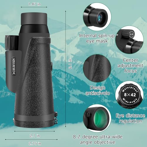 8x42 Monocular Telescope – Military-Grade, Compact, Waterproof & Fogproof, Nitrogen-Filled, FMC Green Coated Optics, BK7 Prism, Ideal for Bird Watching, Hunting, Camping & Wildlife Observation WPKHG-04