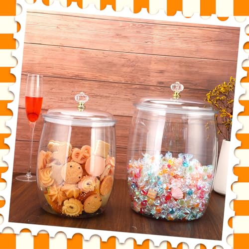 Nuogo 2 Pcs 148 and 128 oz Plastic Candy and Cookie Jar 1.16 & 1 Gallon Plastic Jars with Lids Clear Apothecary Candy Buffet Containers Wide Mouth Airtight Food Storage Canister Home Decoration