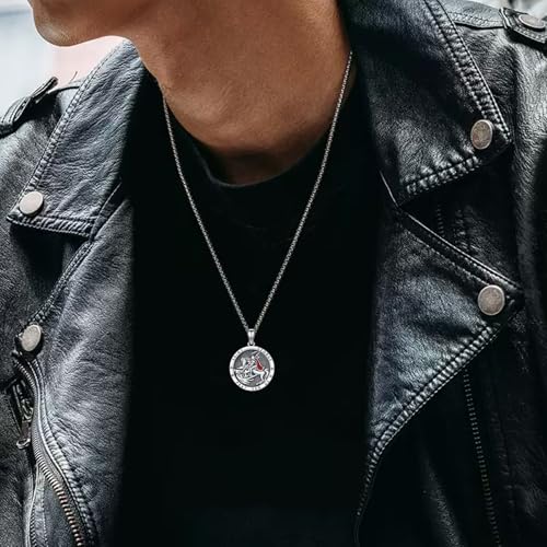 Saint George Necklace 925 Sterling Silver Saint Medal Chain Protect Us Amulet Jewelry Gift for Men Women with 2.5mm 22+2 inch Rolo Chains