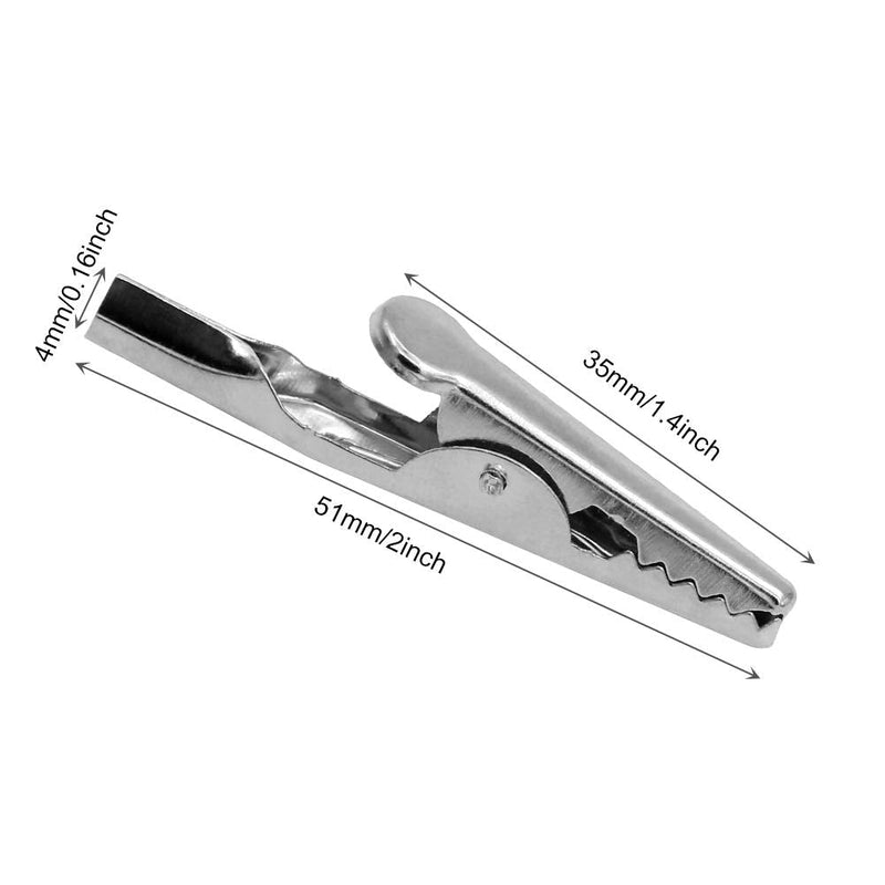 [Australia - AusPower] - Coideal 100 Pcs Metal Alligator Clips 2 Inch, 51mm Electrical Steel Crocodile Clips Spring Clamps Silver Tone Nickel Plated 