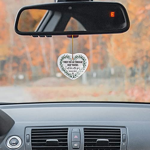 Christian Gifts for Women Teens Girls, When You Go Through Deep Waters, Ornament Keepsake Sign Heart Plaque Religious Bible Verse Gifts for Daughter Friend Sister Mother, Baptism Gifts for Baby Girl
