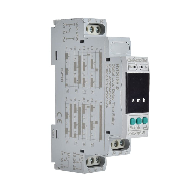 [Australia - AusPower] - CNAODUN Cyclic Time Delay Relay Digital Display Dual Outputs HYCRT8S-J2 AC/DC 24-240V Button Adjustment Cycle Time Relay DIN Rail Mount Type HYCRT8S-J2, Dual Outputs Cycle Delay 