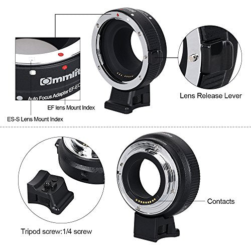 Commlite CM-EF-EOS M Auto-Focus Lens Mount Adapter for EF/EF-S Lens to Canon EOS M (EF-M Mount) Mirrorless Camera Lens Converter Ring for Canon EOS M1 M2 M3 M5 M6 M10 M50 M100 EF-EOS M