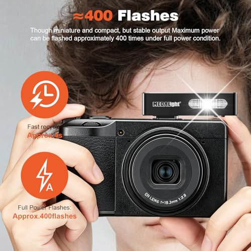 MEDALight F20 Mini Camera Flash for GR IV,Aluminum Hot Shoe Speedlite Compatible for RICOH GR IV/GR 3/GR 3X,6200K,2 Power Levels Portable Manual Flash(Black). Black