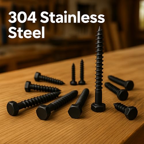 Party Animals 5/16 x 4-1/2 inch black Dacromet-coated 304 stainless steel hex head lag screws, 20-piece set