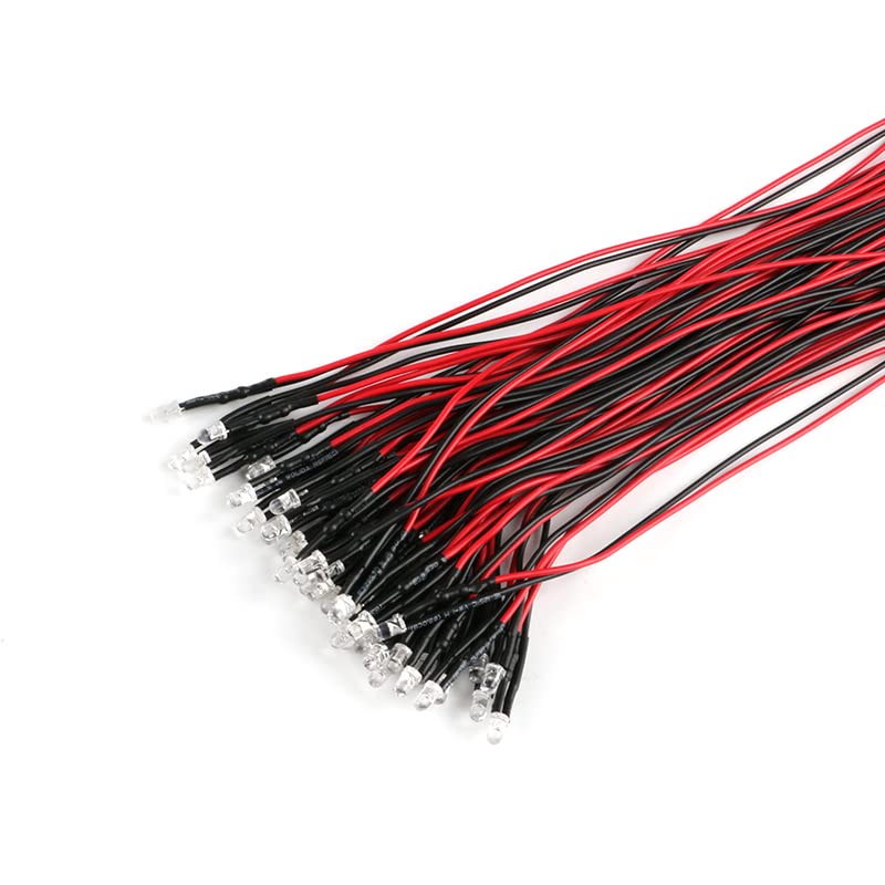 [Australia - AusPower] - 50Pcs 3mm Light Emitting Diodes LED Bead with Wire Decorative Toy Car Indicator Light DC 5V~12V White Light 3mm 