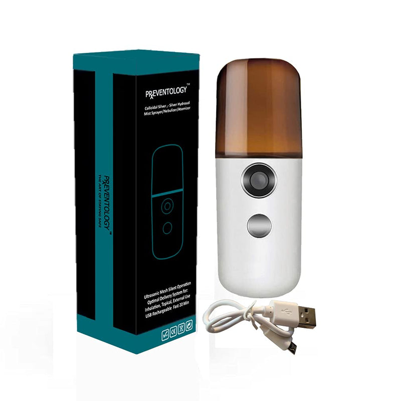 Preventology Colloidal Silver Mist Sprayer - Rechargeable Ultrasonic Mesh - Silent Operation
