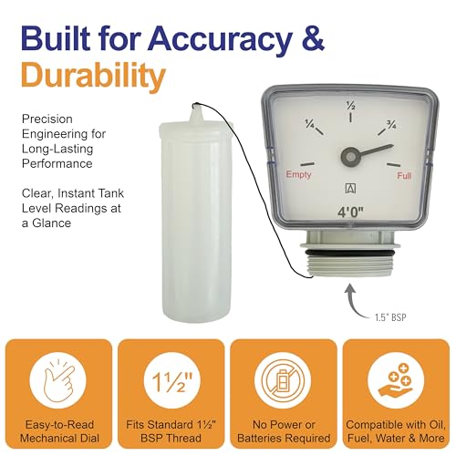 4ft Float Gauge for Oil/Fuel/Heating/Water Tanks Oil Storage Volume Monitor, Fuel Storage Level Monitor, Water Sensor, Tank Capacity Gauge (4ft) 4ft