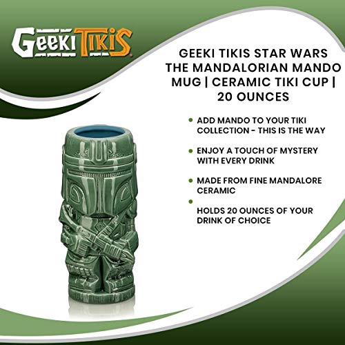 Geeki Tikis Star Wars: The Mandalorian Mando Din Djarin Bounty Hunter Tiki Mug | Official Star Wars: The Mandalorian Collectible Tiki Style Ceramic Cup | Holds 20 Ounces