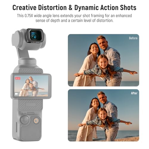 NEEWER 0.75x 108° FOV Wide Angle Lens Compatible with DJI Osmo Pocket 3 / Pocket 4 / Xtra Muse, Magnetic Multicoated Aspherical Action Camera Lens Accessories 0.75X Wide Angle Lens w/Cleaning Cloth