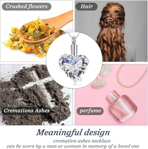 zeqingjw Butterfly Urn Necklaces for Ashes Urn Jewelry for Human Pet Ashes for Women Heart Cremation Necklace for Ashes Silver-Purple