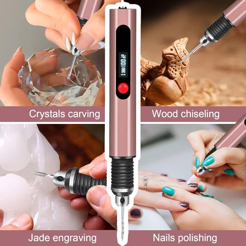 Cordless Engraving Pen, 3-Speed Electric Engraving Tool Kit, Engrave 50+ Surfaces, with 30 Small Drill Bits, 8 Grinding Accessories and 10 Engraving Templates, USB for Soft Wood Resin Stone Jewelry
