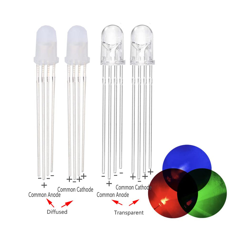 [Australia - AusPower] - 100pcs 5mm RGB LED Emitting Diode Micro Indicator Red Green Blue Multicolor Common Anode Cathode DIY PCB Circuit Bulb (5mm Transparent Anode RGB 100pcs) 5mm Transparent anode RGB 100pcs 