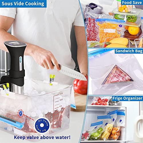 30 PCS Reusable Vacuum Sealer Sous Vide Bags for Food with 5 Cooking Clips, 5 Sealing Clips, 3 Sizes Vacuum Food Storage Bags with 10 Replacement Air Valves Suitable for Sous Vide Cooker