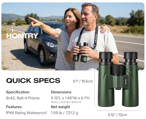 Hontry 8x42 Binoculars with IPX6 Waterproof Protection Green Medium