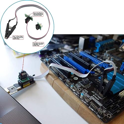 SOIC8 SOP8 Test Clip CH341B 1.8V Converter SOP8 to DIP8 Burning Socket for EEPROM 25CXX / 24CXX + CH341A 24 25 Series USB for Windows, macOS, Linux, Personal Computer, Laptop