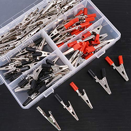 Glarks 100 Pcs Metal Alligator Clips Alligator Clips Assortment for Laboratory Testing 50pcs with Red Black Plastic Hands and 50pcs Capless 3 Styles 53mm