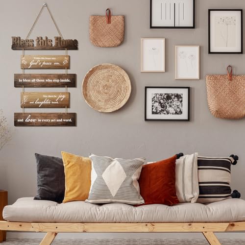 Xuhal Bless This Home Wall Decor Blessed Hanging Sign, Brown