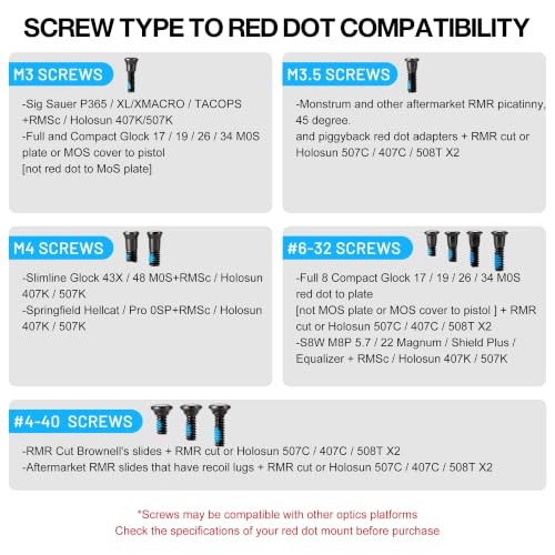 QYT red dot sight screw kit, 48-piece stainless steel mounting hardware set with Torx T10 screws