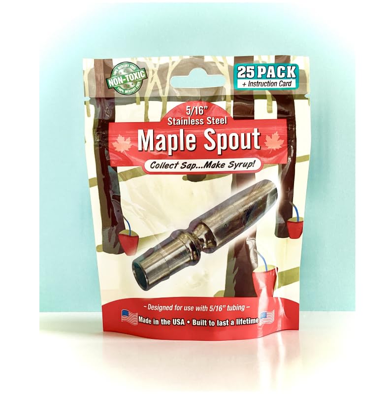 5/16" Stainless Steel Maple Tubing Spouts – Premium Tapping Spiles for Collecting Sap & Making Maple Syrup (25) 25