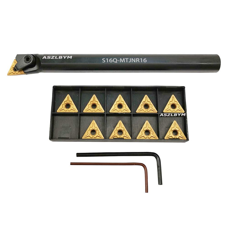 [Australia - AusPower] - 5/8'' x 7'' Carbide Indexable Boring Bar Turning Tool Holder S16Q-MTJNR16 with 10pcs TNMG331 / TNMG160404 Indexable Carbide Turning Inserts 