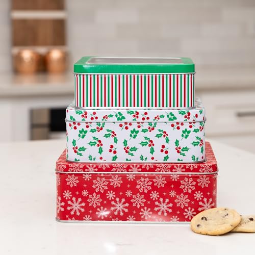 Steel Mill & Co. Square Tin Cookie Set of 3, Snowflake