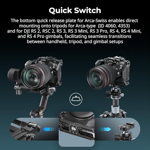 SmallRig Half Cage for Canon R6 Mark II / R6 Mark III / R5 Mark II, HawkLock Quick Release Plate for Arca, NATO Rail, Three-Point Locking, Compatible with DJI RS 3/RS 3 Pro/RS 4/RS 4 Pro Gimbal-5953