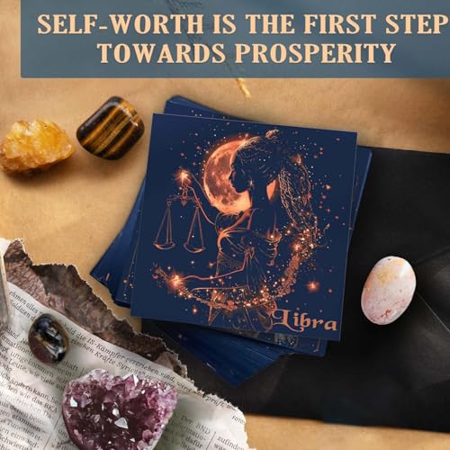 Faivykyd Libra Crystals Gift - 6 Libra Zodiac Natural Stones w/ 50 Miracle Mantras Affirmation Cards, Healing Astrology Gifts for Promoting Positive Energy, Self-Care, Love & Wealth Libra - Motivational