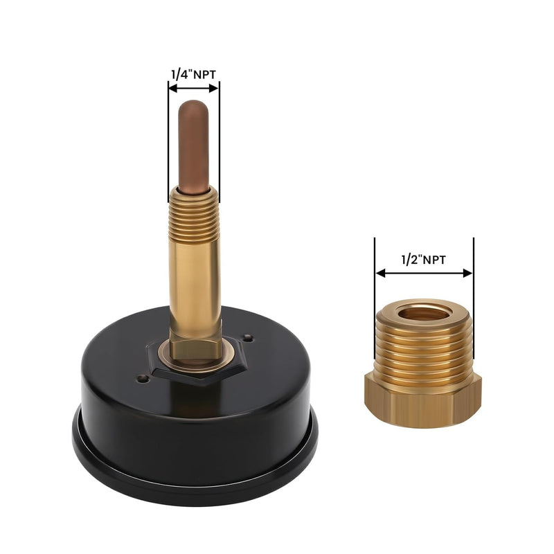 [Australia - AusPower] - MEASUREMAN Commercial Tridicator Boiler Gauge Kit, 2.5" Dial, 0-200 PSI (ft H₂O) & 70-320°F, 1/4" NPT Back Mount with 1/2" NPT Adapter and O-Ring（2.95'' Stem） 0-200 PSI 70-320°F 2.95'' Stem 