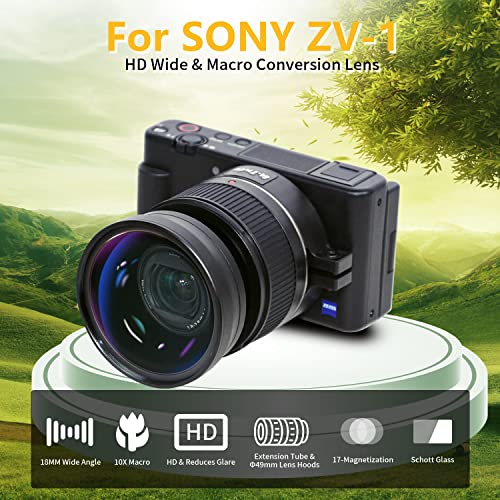 Iboolo&EooEye 2-in-1 Creative 18mm HD Wide Angle & 10x Macro Additional Lens Set for Sony ZV1/Sony ZV-1 Camera with Extension Tube,Bayonet Mount Lens Adapter,Drawstring Pocket