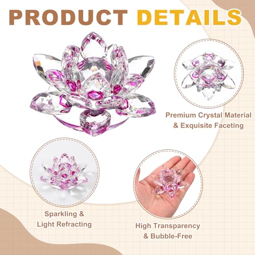 uxcell Crystal Lotus Flower Figurine 2.6"x2.6" Decorative Lotus Flower Ornament Clear Lotus Figurine for Home Office Tabletop Centerpieces, Purple 2.6"x2.6"