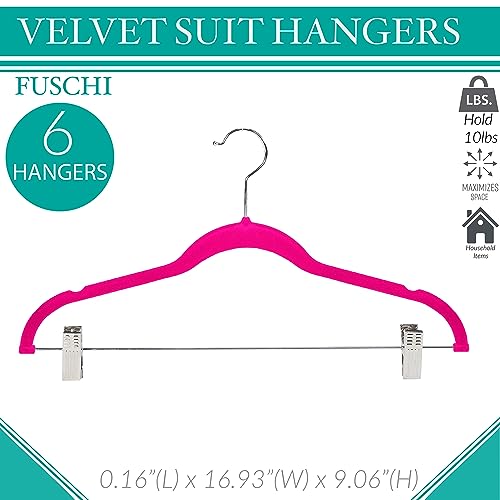 Simplify 24 Pack Velvet Hangers with Clips | Skirt and Pants | Slim Space Saving | Closet Organization | Non-Slip | Prevent Creases | Swivel Neck | Durable | Fuchsia