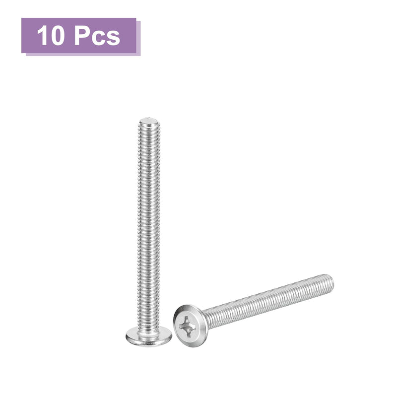 [Australia - AusPower] - uxcell M6x60mm Flat Round Head Phillips Head Screws, 10Pcs 304 Stainless Steel Phillips Drive Machine Screw, Full Thread, Bright Finish, Furniture Screw Connection Bolt Screw 10 