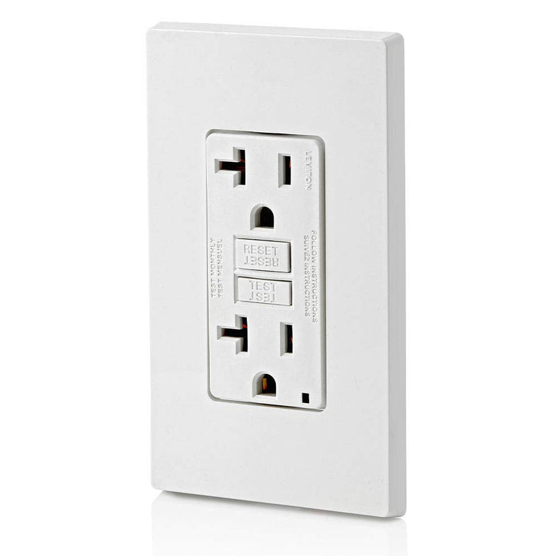 [Australia - AusPower] - Leviton GFCI Outlet, 20 Amp, Self Test, Non Tamper-Resistant with LED Indicator Light, Protection from Electric Shock and Electrocution, GFNT2-W, White GFCI, Non Tamper Resistant 