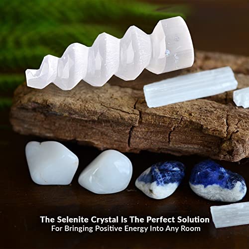 Selenite Crystal Spiral Tower, Natural Moroccan Healing Crystals for Meditation & Anxiety Relief - Best for Home Decor & Yoga, Ideal Gift, White - 15cm