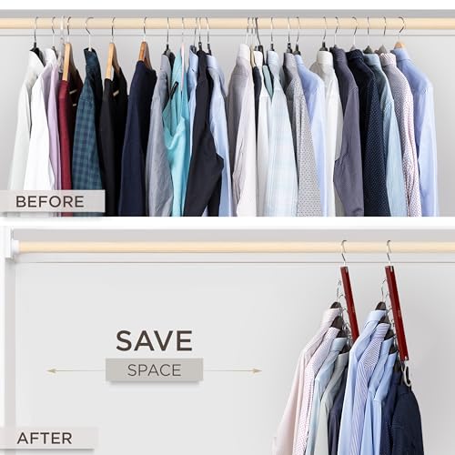 MORALVE Space Saving Hangers for Closet – 4 Pack European Beechwood 6-Tier Shirt Organizer with 360° Swivel Hook – Collapsible Clothes Hanger for Closet Organization (Hangers Not Included) Mahogany