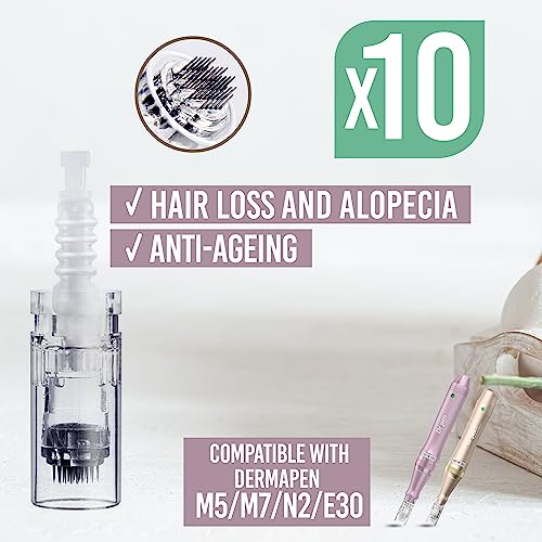 36 Pin Needle Cartridge for Dermapen M5 M7 N2 and E30 | Pack of 10 | Compatible with Dr. Pen Only | Surgical Steel Needle | Hair and Skin Restoration, Improving Scars
