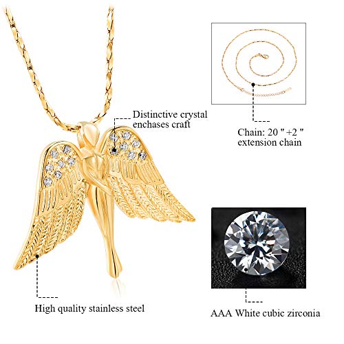 Imrsanl Cremation Jewelry Keepsake Angel Wings Urn Necklace for Ashes Gold