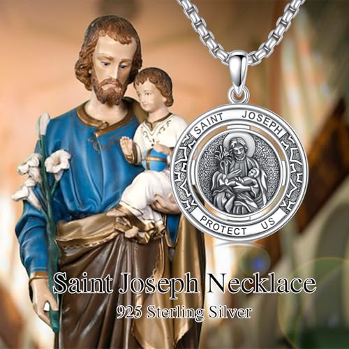 Saint Necklace 925 Sterling Silver Patron Amulet Medal Jewelry for Men Women Saint Joseph Necklace
