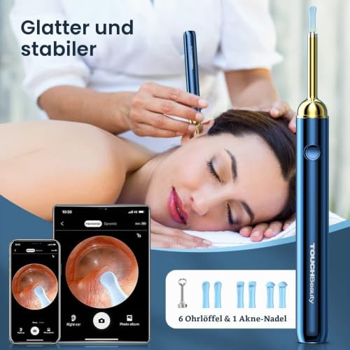 TOUCHBeauty Ear Wax Remover Otoscope, 1080P HD WiFi Ear Cleaner with Camera and 6 LEDs, IP67 Waterproof Ear Camera, USB Rechargeable for iPhone, iPad, Android, Children & Pets